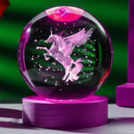 3D Unicorn Crystal Ball LED Night Light with Wooden Base