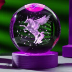 3D Unicorn Crystal Ball LED Night Light with Wooden Base