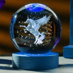3D Unicorn Crystal Ball LED Night Light with Wooden Base
